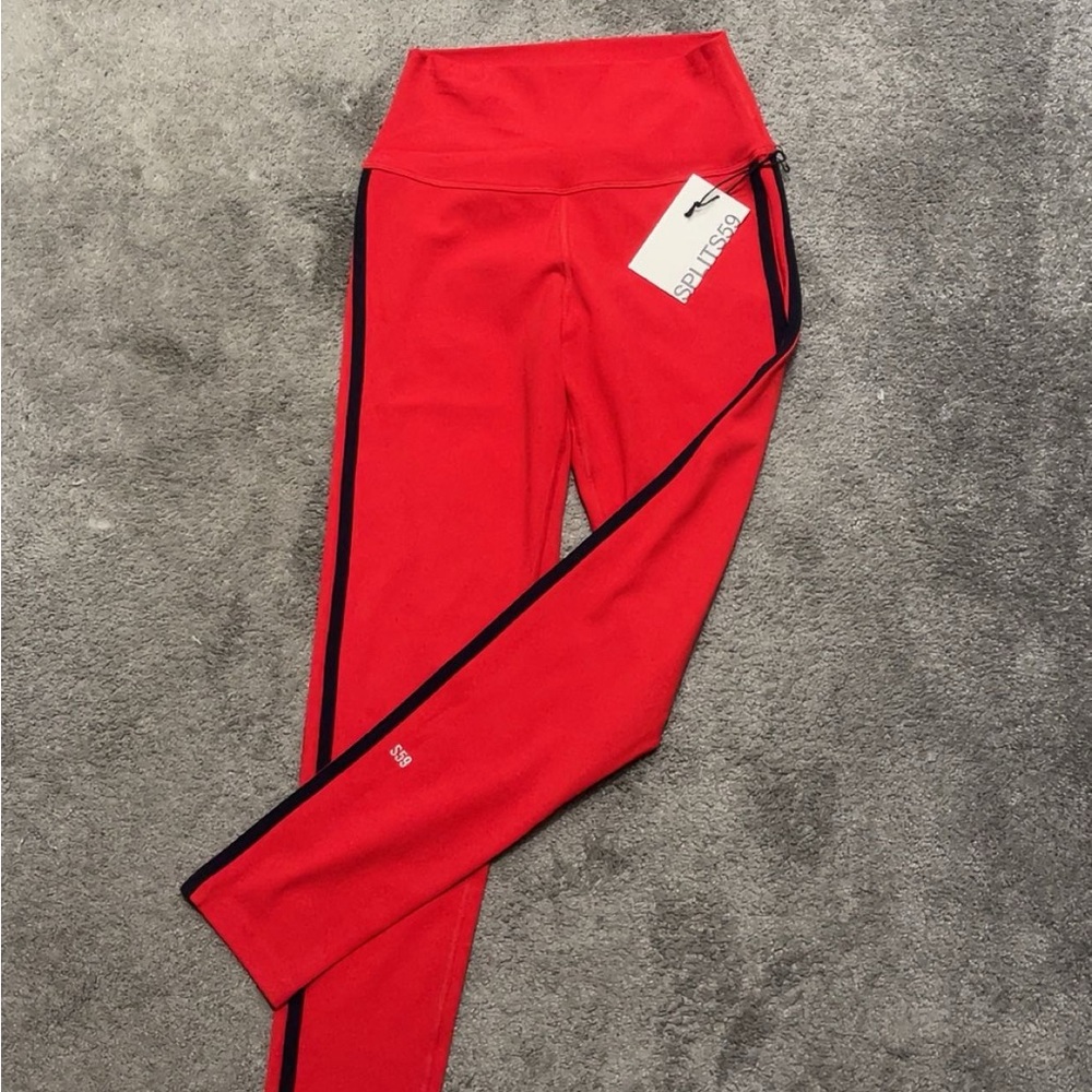 SPLITS59 Red and Navy striped leggings, size Medium! Brand new with tags!!